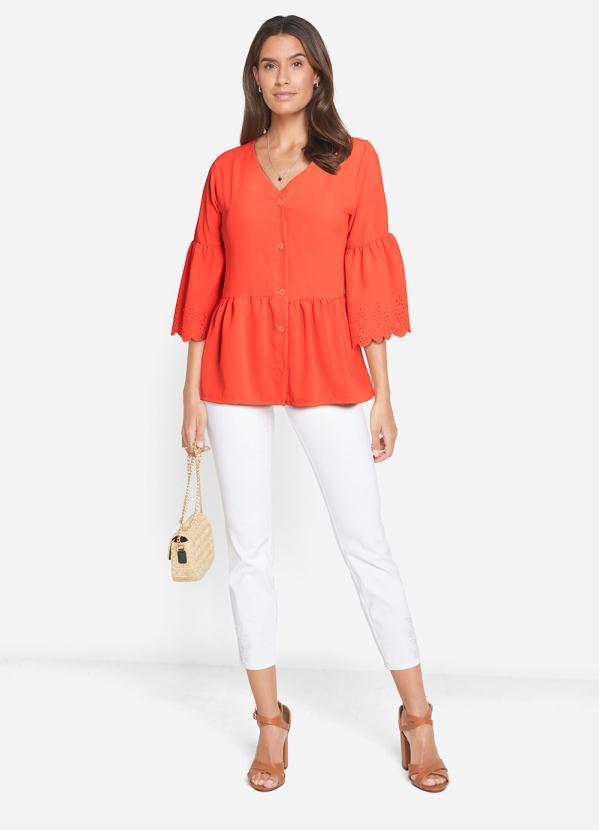 Queima Estoque - Camisa Mangas 3/4 Decote V Laranja 3