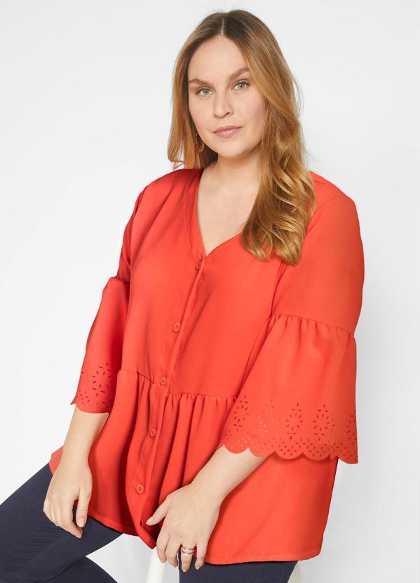 Queima Estoque - Camisa Mangas 3/4 Decote V Laranja 4