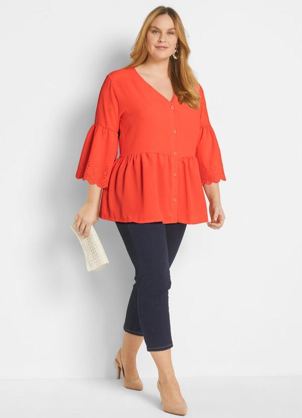 Queima Estoque - Camisa Mangas 3/4 Decote V Laranja 6