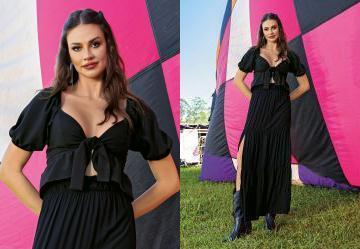 Cropped Preto em Crepe Plano com Amarrao