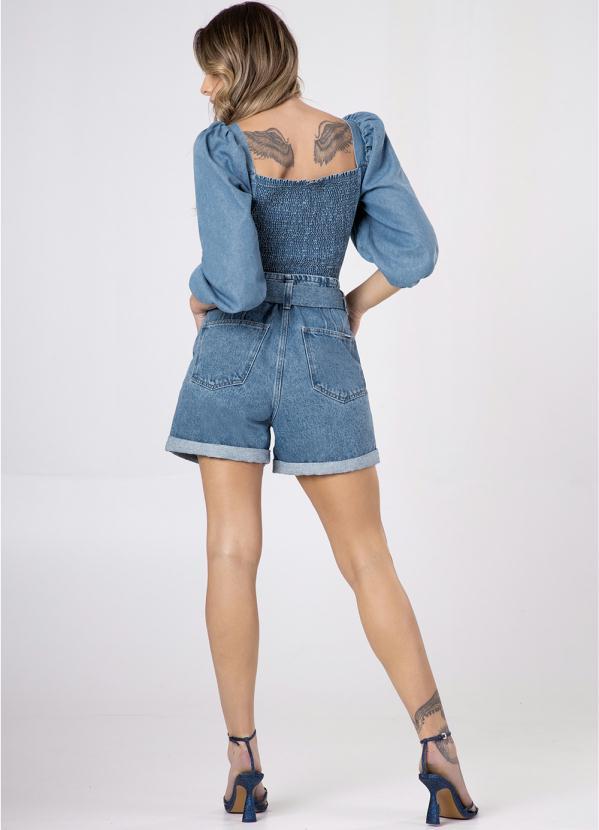 Lunender - Top Cropped Jeans com Mangas Bufantes Jeans 4