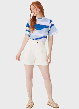 Malwee - Blusa Abstrata Ampla em Viscolinhho Azul Escuro - MALWEE