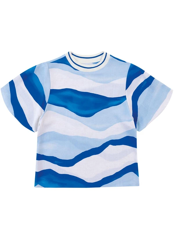 Malwee - Blusa Abstrata Ampla em Viscolinhho Azul Escuro 3