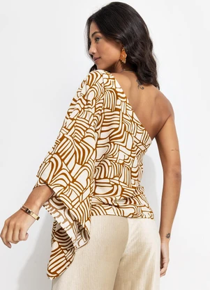 Quintess - Blusa Abstrato Camel em Viscose Plana - QUINTESS