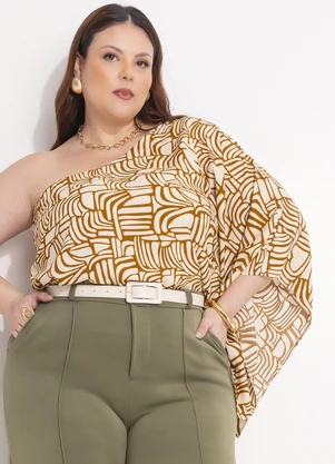 Quintess - Blusa Abstrato Camel em Viscose Plana - QUINTESS