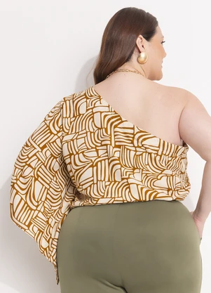 Quintess - Blusa Abstrato Camel em Viscose Plana - QUINTESS
