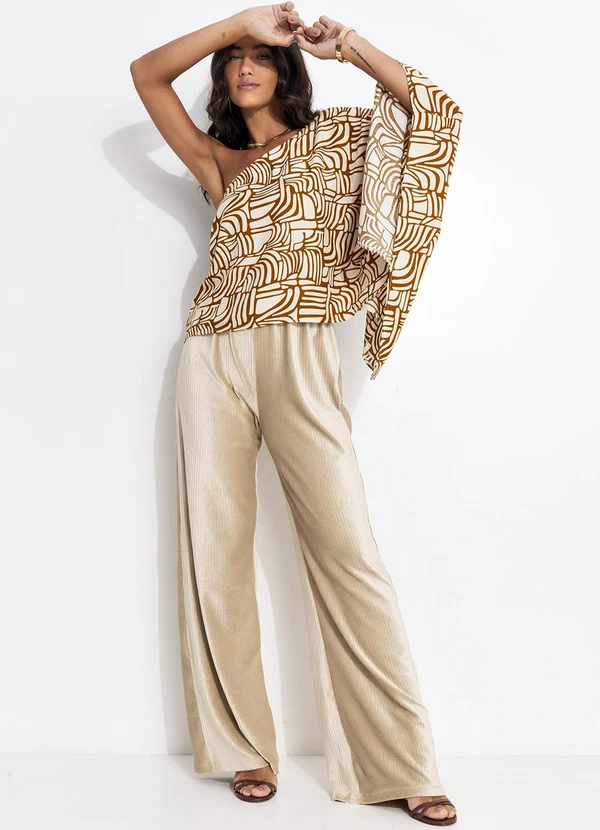 Quintess - Blusa Abstrato Camel em Viscose Plana 9