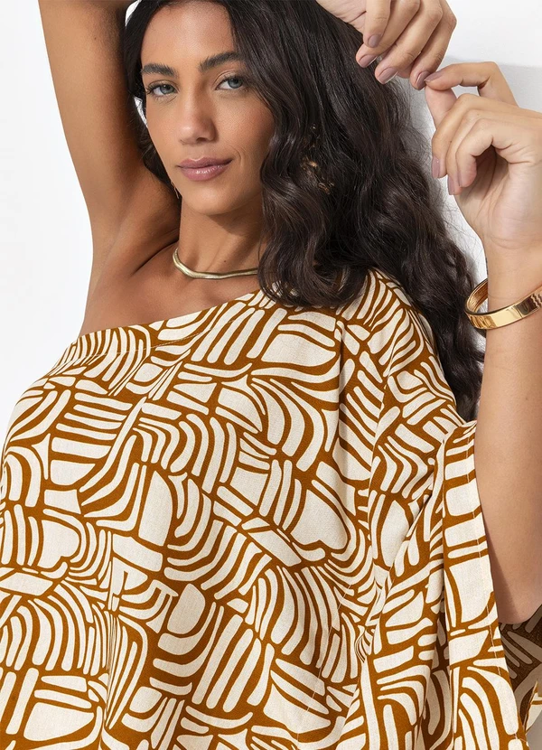Quintess - Blusa Abstrato Camel em Viscose Plana 6