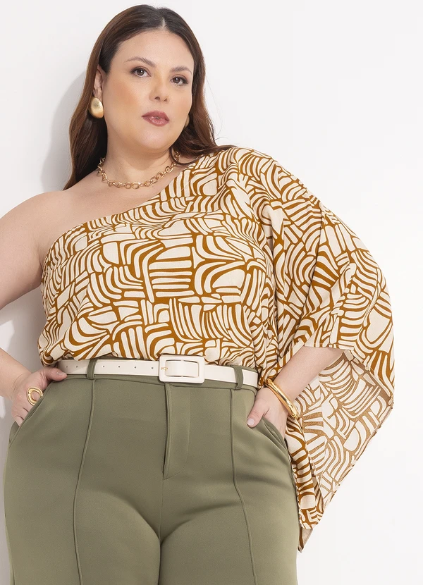 Quintess - Blusa Abstrato Camel em Viscose Plana 5