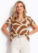 Blusa Abstrato Caramelo em Malha de Viscose