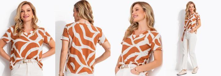 Blusa Abstrato Caramelo em Malha de Viscose