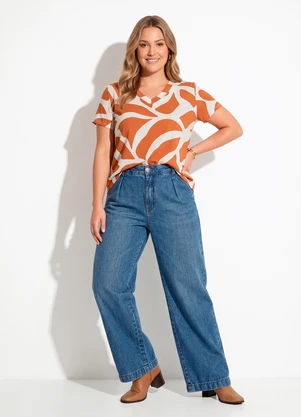 Quintess - Blusa Abstrato Caramelo em Malha de Viscose - QUINTESS