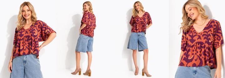 Blusa Abstrato Laranja em Malha de Viscose