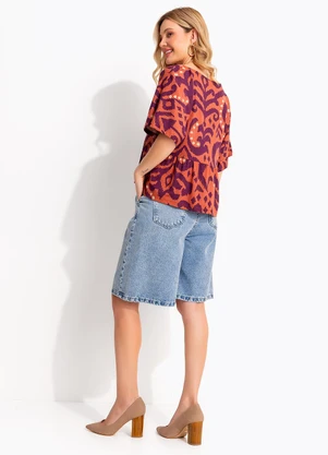 Quintess - Blusa Abstrato Laranja em Malha de Viscose - QUINTESS