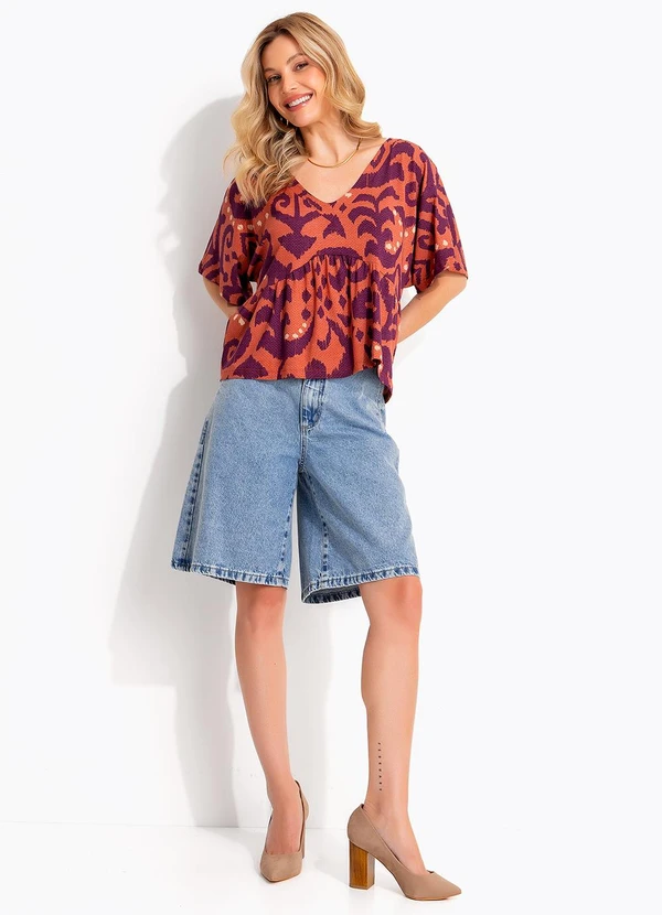 Quintess - Blusa Abstrato Laranja em Malha de Viscose 2