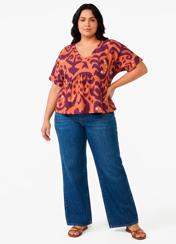 Quintess - Blusa Abstrato Laranja em Malha de Viscose 6