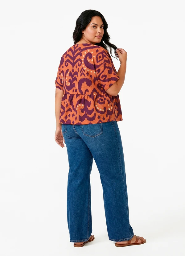 Quintess - Blusa Abstrato Laranja em Malha de Viscose 7