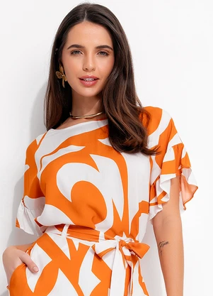 Quintess - Blusa Abstrato Laranja em Viscose Plana - QUINTESS