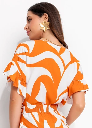 Quintess - Blusa Abstrato Laranja em Viscose Plana - QUINTESS