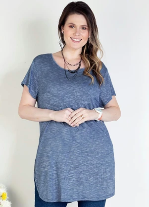 Quintess - Blusa Alongada Azul com Barra Arrendondada - QUINTESS