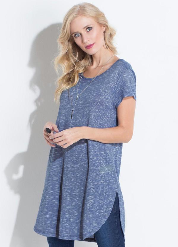 Quintess - Blusa Alongada Azul com Barra Arrendondada 4