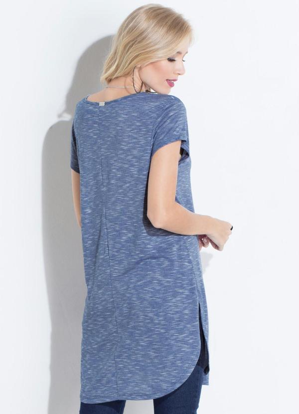 Quintess - Blusa Alongada Azul com Barra Arrendondada 5