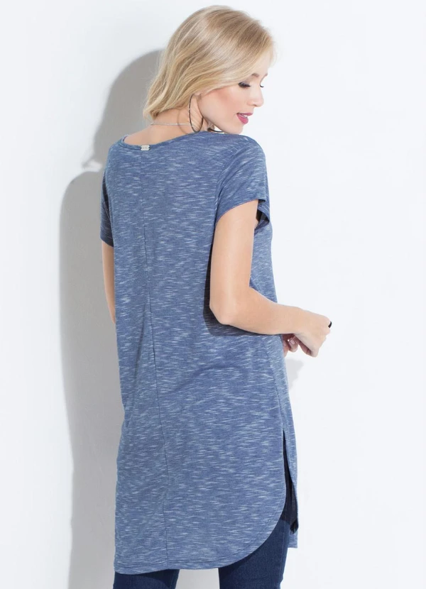 Quintess - Blusa Alongada Azul com Barra Arrendondada 5
