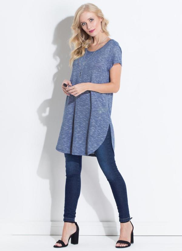 Quintess - Blusa Alongada Azul com Barra Arrendondada 6