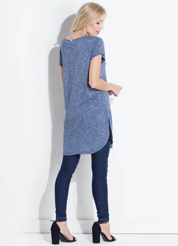 Quintess - Blusa Alongada Azul com Barra Arrendondada 7