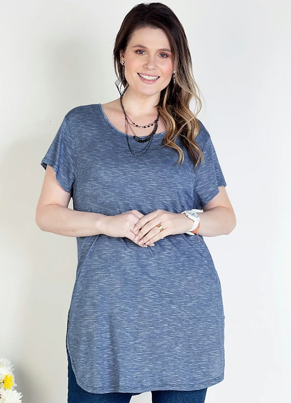 Quintess - Blusa Alongada Azul com Barra Arrendondada 8