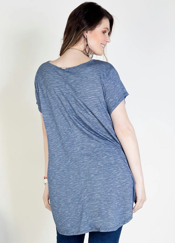 Quintess - Blusa Alongada Azul com Barra Arrendondada 9