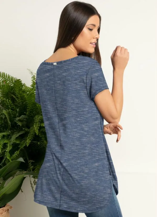 Quintess - Blusa Alongada Azul com Decote V 2