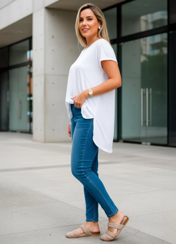 Quintess - Blusa Alongada Branca com Barra Arredondada 4