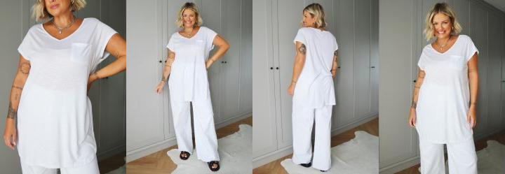 Blusa Alongada Branca com Decote V