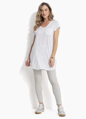 Quintess - Blusa Alongada Branca com Decote V - QUINTESS