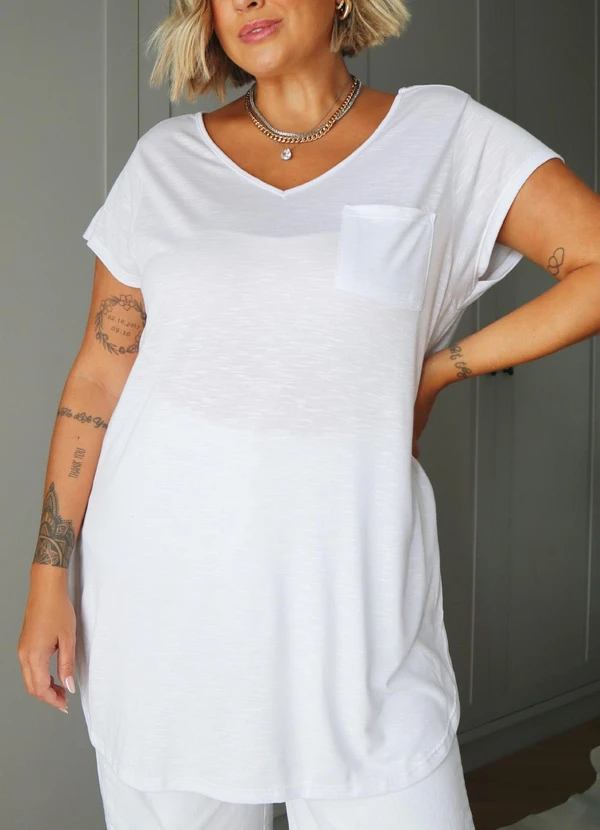 Quintess - Blusa Alongada Branca com Decote V 8