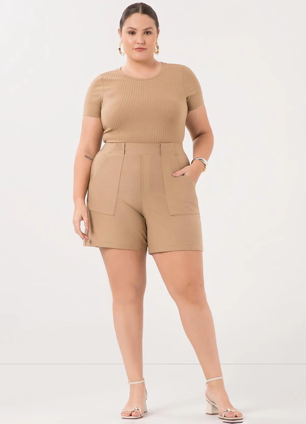 Lunender Mais Mulher - Blusa Alongada Canelada Plus Size Bege 3