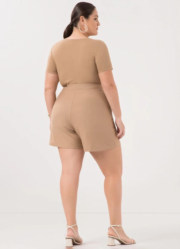 Lunender Mais Mulher - Blusa Alongada Canelada Plus Size Bege 4