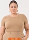 Lunender Mais Mulher - Blusa Alongada Canelada Plus Size Verde - variação: Bege
