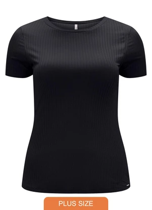 Lunender Mais Mulher - Blusa Alongada Canelada Plus Size Preto - LUNENDER MAIS MULHER