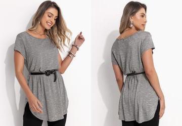 Blusa Alongada Cinza com Barra Arrendondada