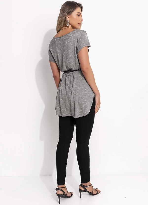 Quintess - Blusa Alongada Cinza com Barra Arrendondada 4