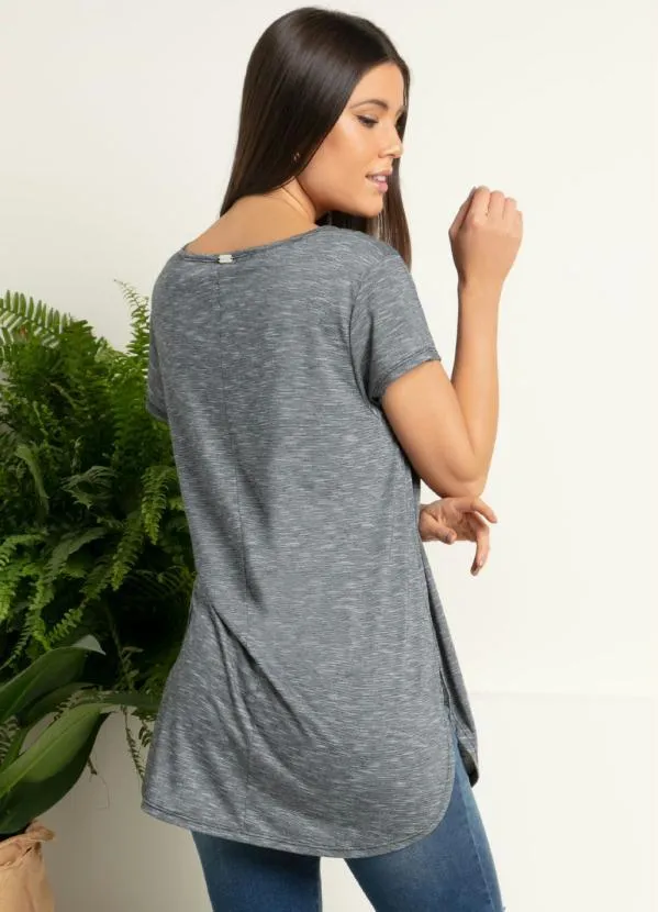 Quintess - Blusa Alongada Cinza com Decote V 2