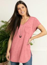 Blusa Alongada Coral com Decote V