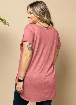 Quintess - Blusa Alongada Coral com Decote V - QUINTESS