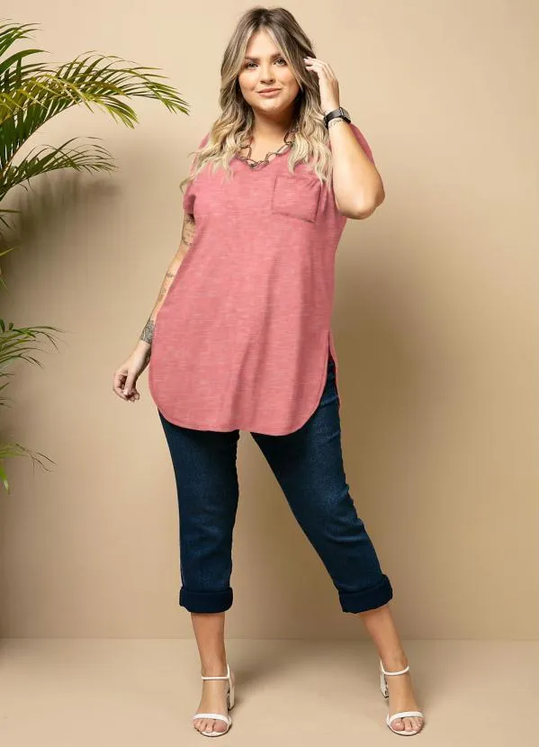 Quintess - Blusa Alongada Coral com Decote V 2