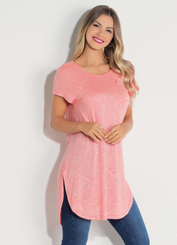 Quintess - Blusa Alongada Laranja com Barra Arrendondada