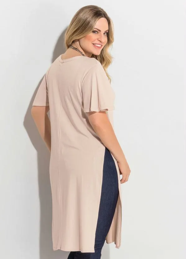 Quintess - Blusa Alongada Nude com Fendas Laterais 2