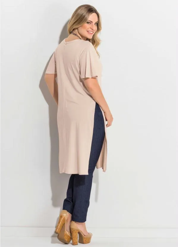 Quintess - Blusa Alongada Nude com Fendas Laterais 4