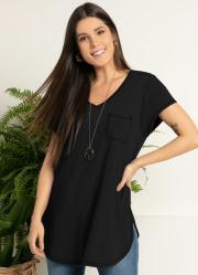 Blusa Alongada Preta com Decote V